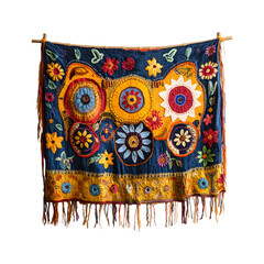 Colorful Bohemian Style Wall Tapestry Isolated on Transparent Background