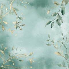 Soft green background adorned with botanical motifs Generative AI	
