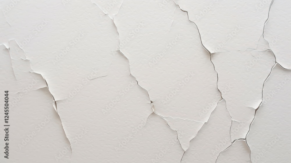 Poster close-up of cracked white surface with textured patterns and empty areas, ideal for backgrounds and 