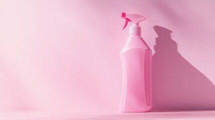 Chemical poisoned cleaning supplies bottles isolated on pink pastel background. Hard shadow, trendy shot, copy space for your adds, cleaning service flyer, coupon, banner