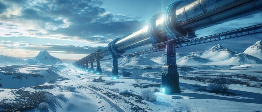 Futuristic Hyperloop Transport System Illustration with Pod Traveling in Tube, Advanced Transportation Technology Concept