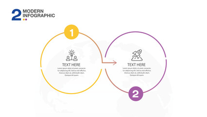 Infographic process design with icons and 2 options or steps.