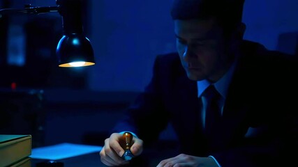 Mysterious Atmosphere in a Film Noir Style Office at Night