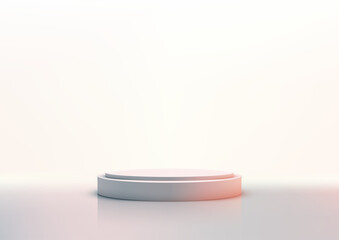 Minimalist blue and pink gradient circular platform on a reflective surface for product display mockups and modern branding photography.