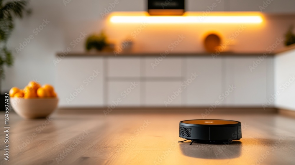 Aufkleber minimalist smart home design automated vacuum robot on hardwood for enhanced clean living - iot inte
