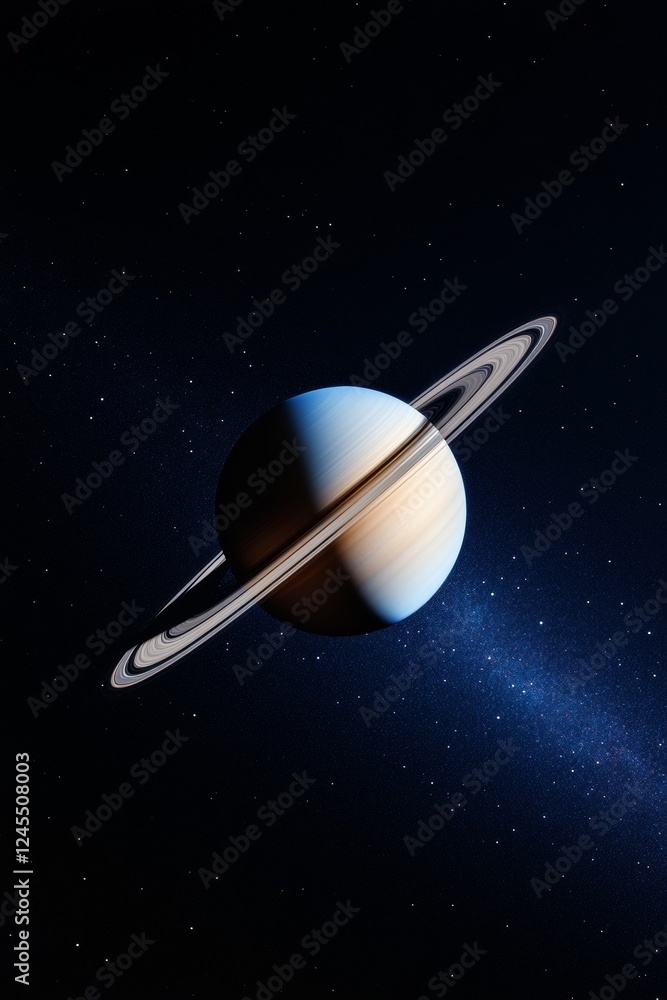 Poster stellar saturn visualization modern astronomical art with detailed rings on deep space canvas - educ