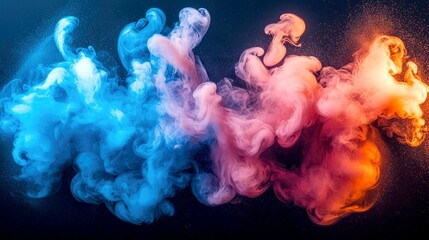 Obraz premium Abstract Smoke and Color Swirls: Vibrant Blue and Orange Ink in Water
