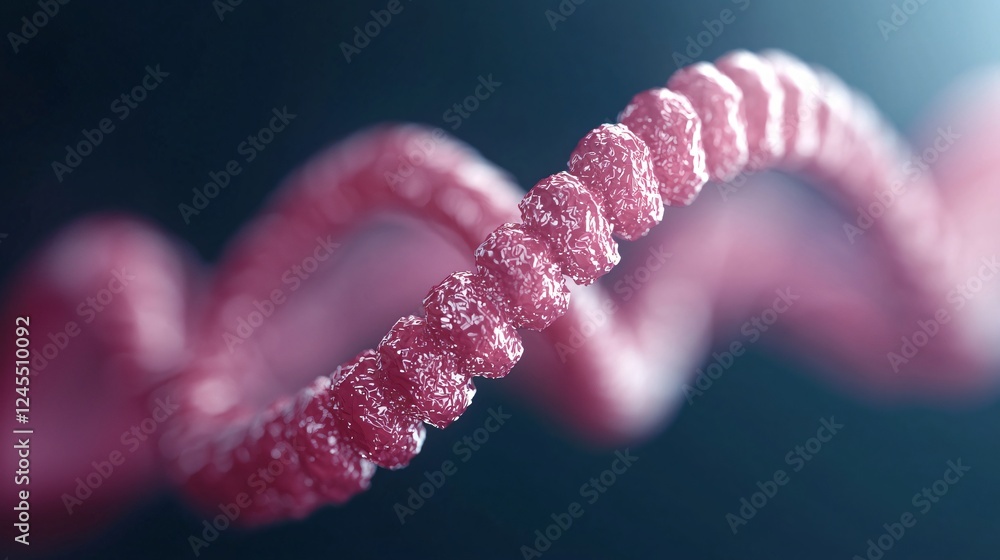Poster abstract 3d render of pink dna helix genetic code science biotechnology molecular structure