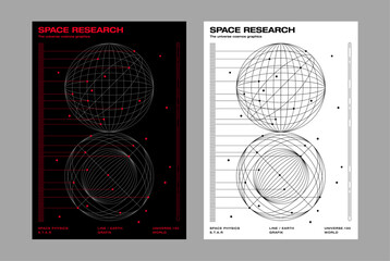 Space cosmos universe concept poster print graphic design template globe line pattern star science fiction future geometric futuristic technology space SF tech shape circle wireframe globe sphere © KKK