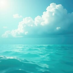 Obraz premium Gentle wisps of white cloud drift across the surface of turquoise water, abstract composition, soft light, ethereal, gentle hazy