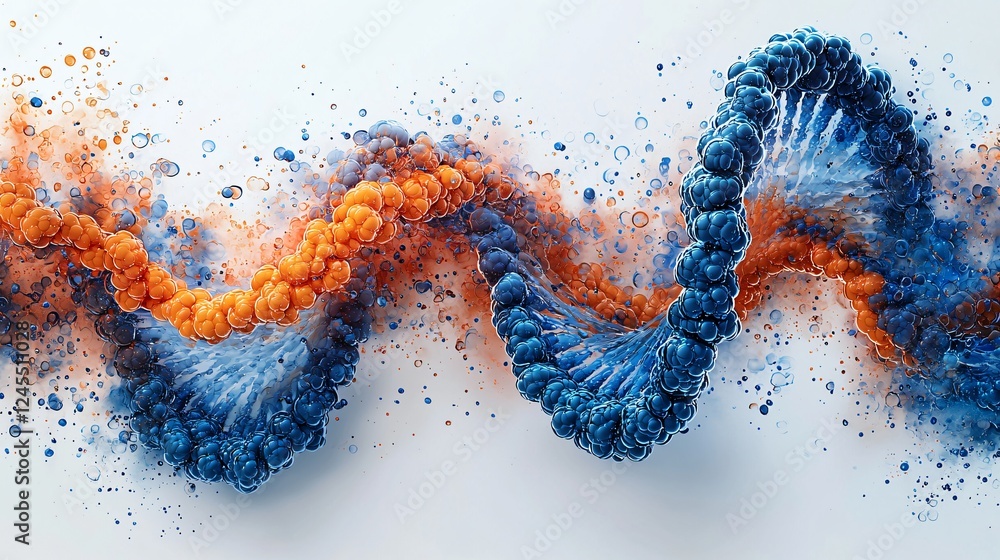 Poster abstract dna double helix structure blue and orange genetic code science background