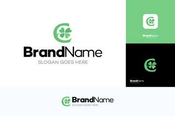 Letter C Clover flower Logo, Initial C integrated with icon clover combination Logo template element, Simple clover leaf logo