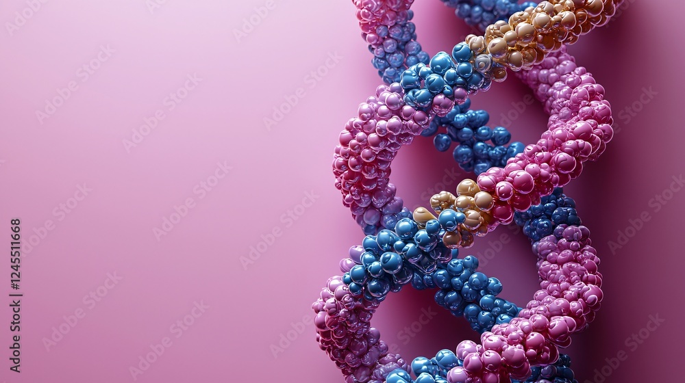 Poster abstract 3d render of colorful dna double helix structure on pink background
