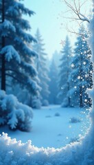 Fototapeta premium Frosty window glaze exposes icy blue winter landscape with snowflakes, frosty scene, frosty veil, frosty backdrop