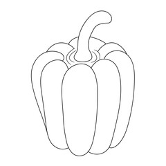 Sweet bell pepper line art with a curved stem in black on white background