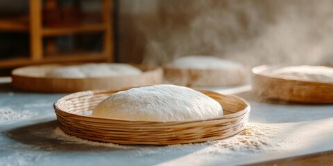 Artisanal Bread Proofing in Wicker Baskets Rustic Culinary Process and Textural Depth for Professional Bakeries and Authentic Food Branding