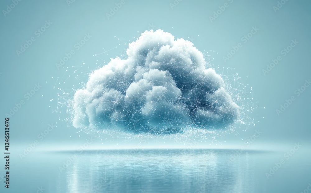 Poster digital cloud concept with abstract connections in a soft blue background representing technology an
