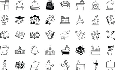 Education Icons School Supplies, Students, Teachers, and Learning