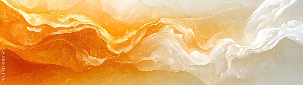 Aufkleber an abstract work of art featuring swirling waves of orange and white fluid shapes, creating a warm a