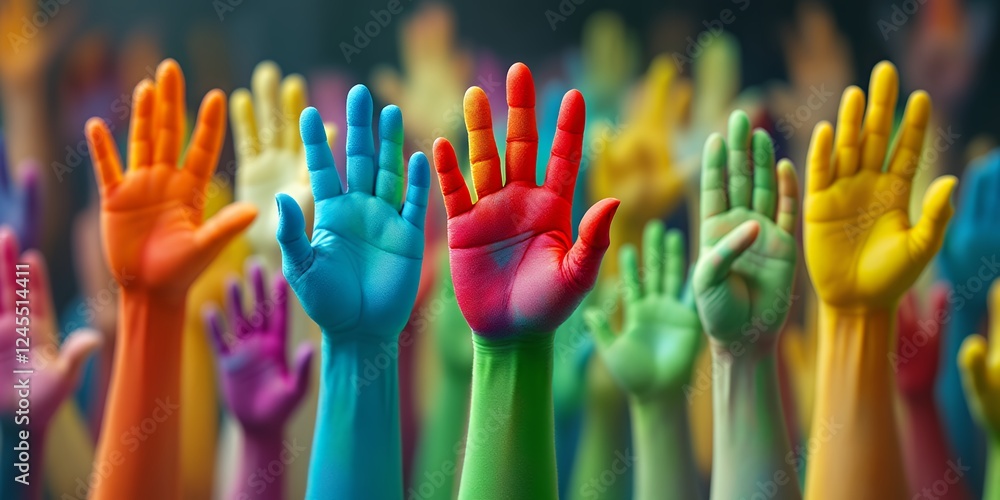 Poster vibrant colorful hands raised celebrating diversity and inclusion during pride month celebration eve