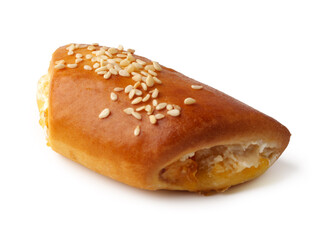 Delicious confectionery pastry with sweet filling and sesame seeds showcased on a clean background