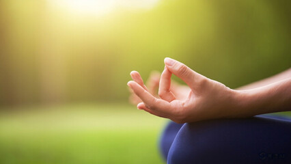 Close up hand meditation pose outdoors