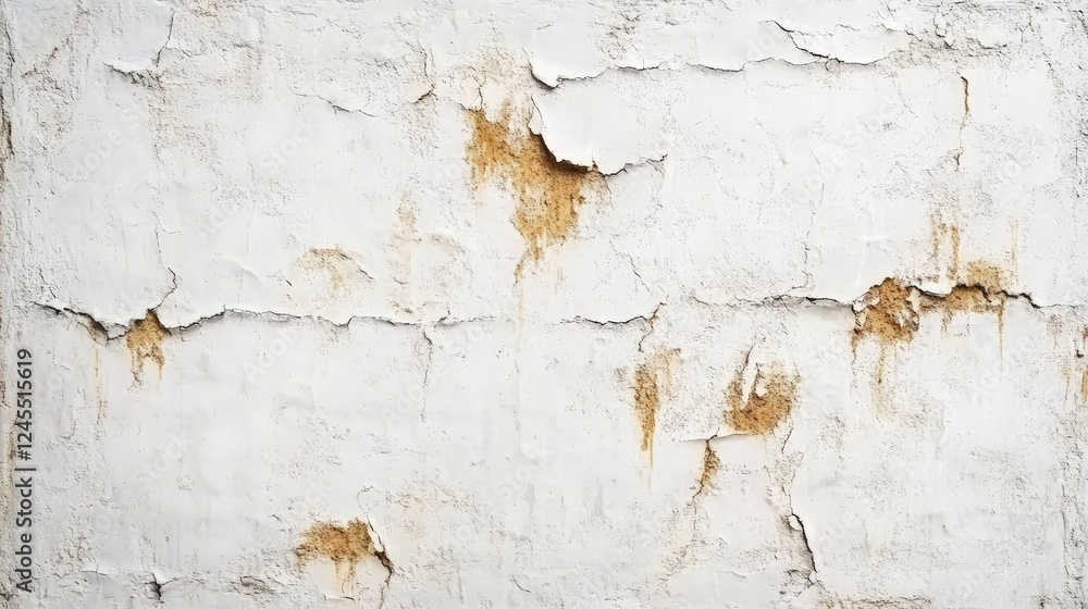 Aufkleber worn white wall background with textured cracks and rust stains for creative design and art projects