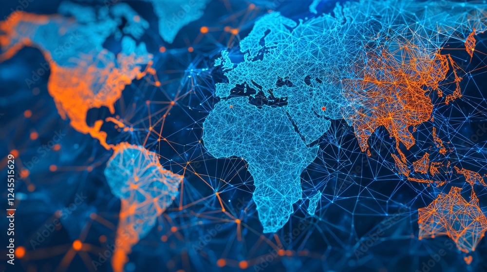 Poster global network connections digital world map abstract technology background