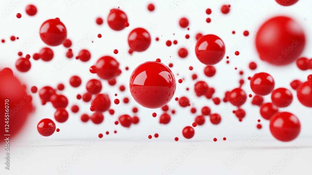 Poster abstract background red spheres floating in white space 3d render