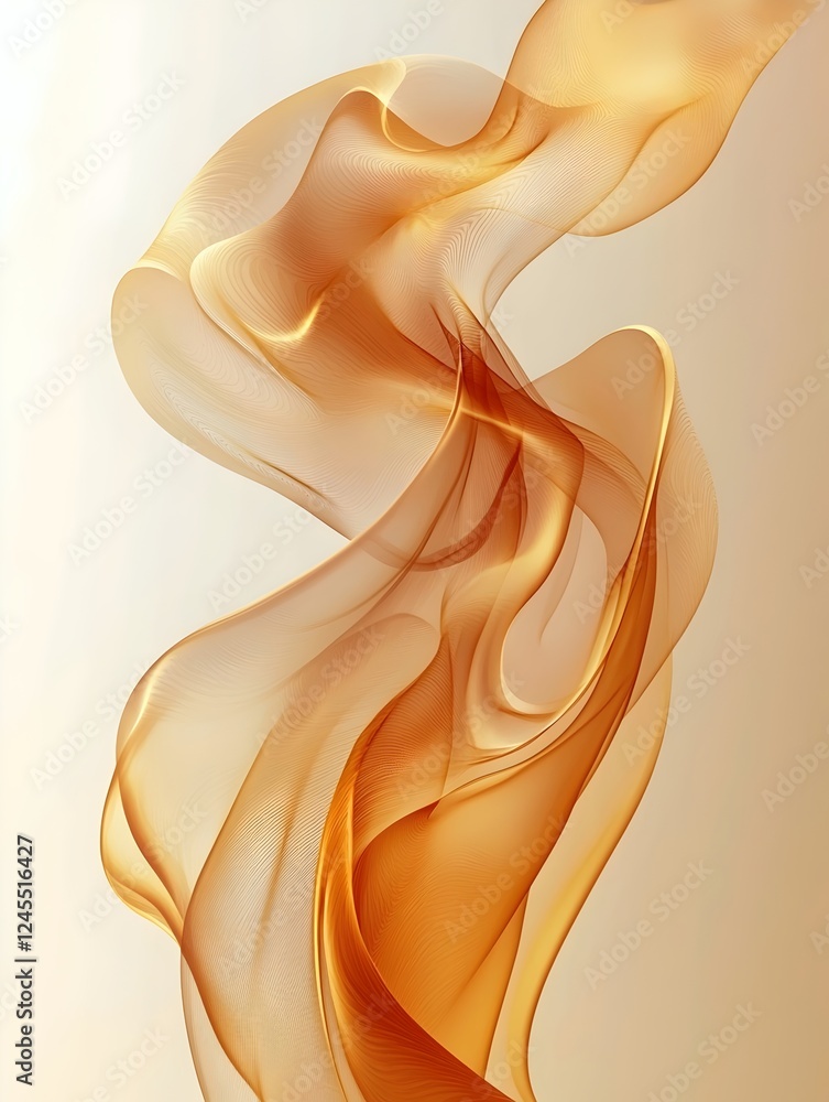 Poster an elegant swirl of translucent golden fabric, creating a sense of movement and fluidity against a s