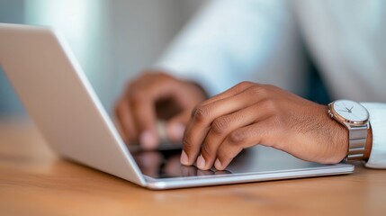 Minimalist Workspace Aesthetic Digital Tech Integration with Diversity in Teams on Wooden Desk - Enhancing Remote Collaboration for Modern Businesses