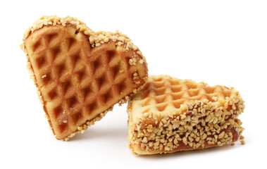 Heart-shaped waffles with nut coating perfect for dessert or snack time at home