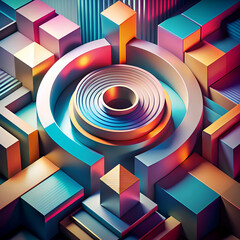 Obraz premium Vibrant Abstract Geometric Composition. Colorful 3D Shapes and Patterns