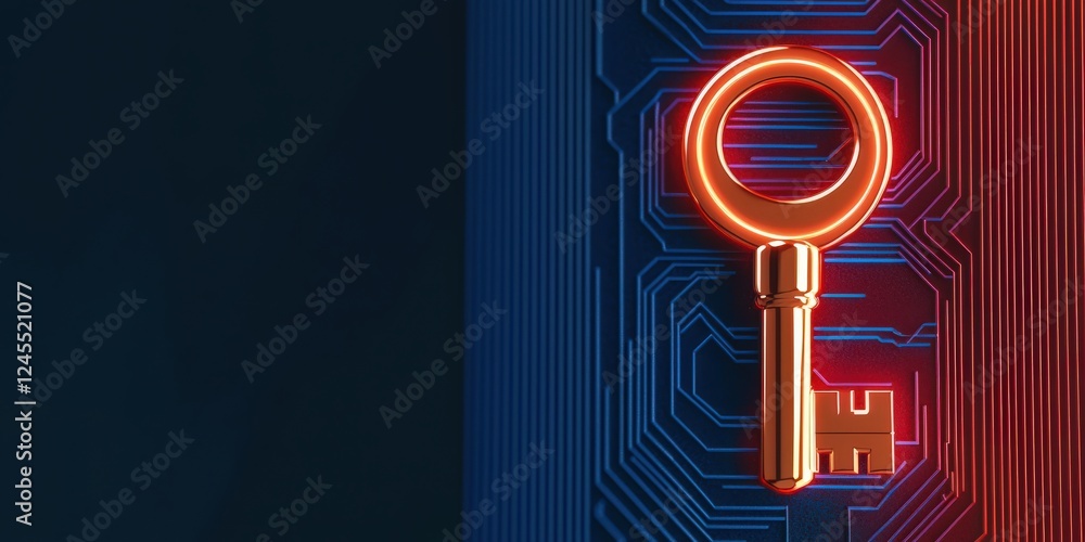 Poster leadership development skills goal-setting concept. digital key on a circuit board with a vibrant ba