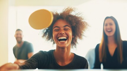 Workplace Playfulness Spontaneous Table Tennis with Bright Smiles - National Goof Off Day Celebrations and Spring Team Building for Modern Office Well-being