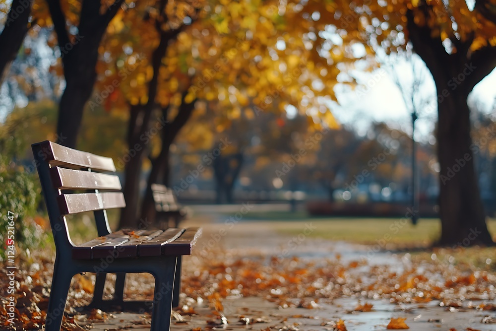 Poster abstract bokeh background with autumn trees in the city park.