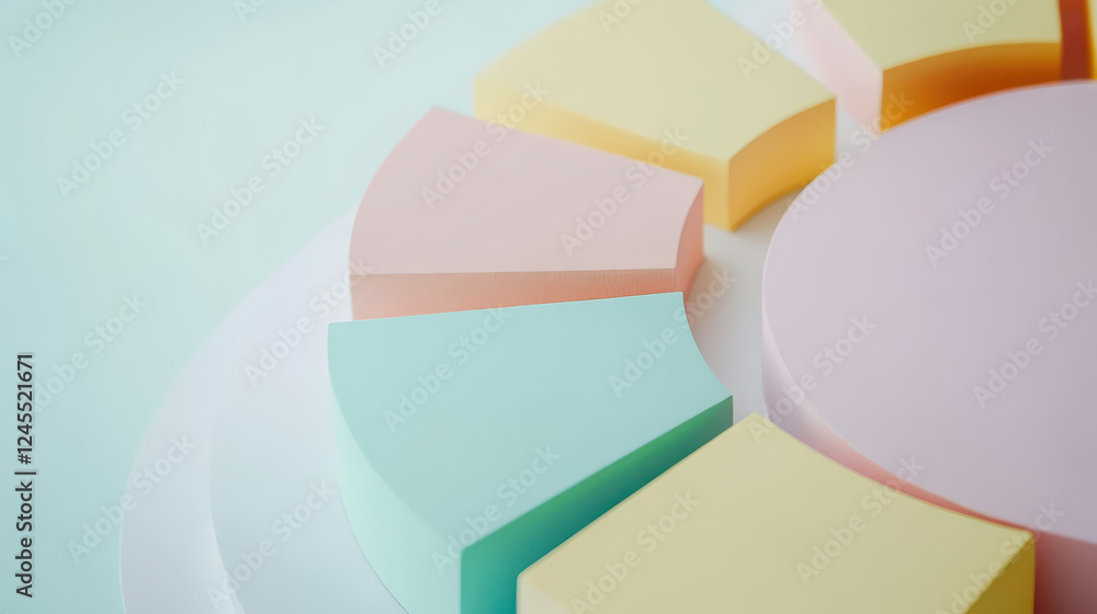 Poster minimalist pastel pie chart concept displaying segmented geometric shapes on soft background