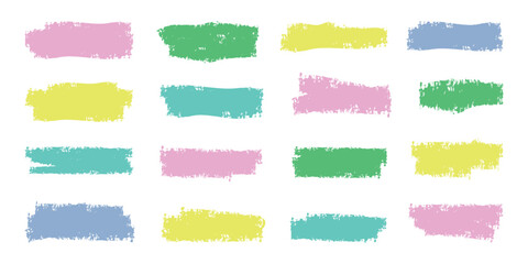 Crayon underline set. Color children underlines, brush stroke, lines of pencil. Hand drawn kids abstract collection for sketch, chalk texture. Isolated vector illustration.