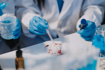 Microbiological research with a test tube and micropipette in close -up