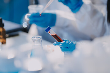 Microbiological research with a test tube and micropipette in close -up