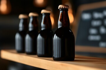 Warm Brew Ambiance Dark Bock Beer Bottles on Rustic Wood for Bock Beer Day and Spring Harvest Celebrations - Craft Brewery Design and Marketing Inspiration