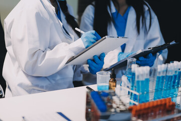 Microbiological research with a test tube and micropipette in close -up