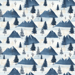 Winter Rustic Mountain Seamless Pattern Design