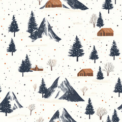 Winter Rustic Mountain Seamless Pattern Design