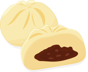 Steamed bun with red bean paste vector illustration