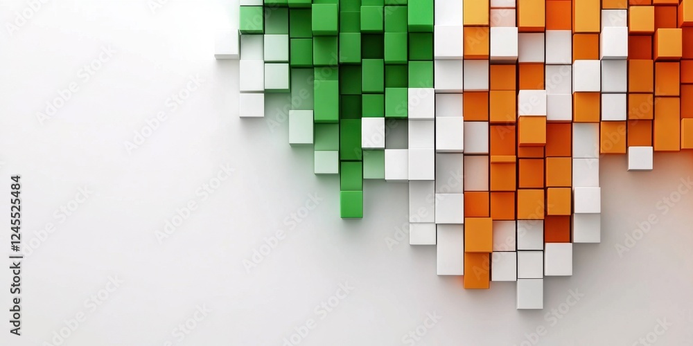 Poster abstract 3d cube array in green orange and white color palette: a modern digital art piece