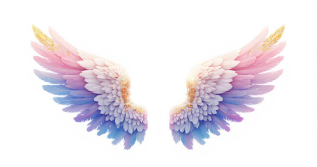 Pair of Pastel-Colored Angel Wings with Gold Accents

