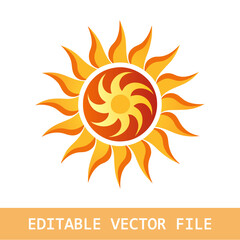 Hand drawn sunset simple graphic symbol. Summer heat icon. Half round solar element