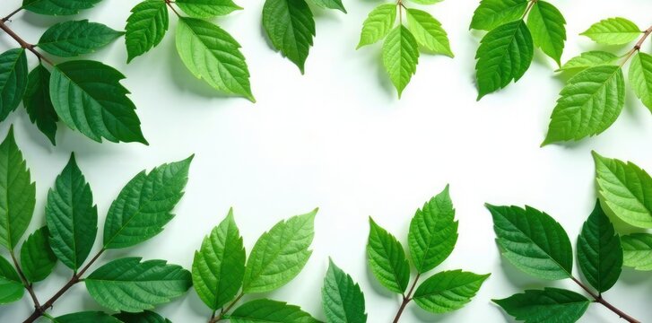 Dark green Padauk leaves scattered on a white background, forest, macrocarpus, tropical