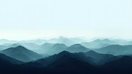 Obraz premium Misty mountain landscape with layers of rolling hills and majestic peaks reaching into the distance creating a peaceful and serene atmosphere of natural wonder and solitude